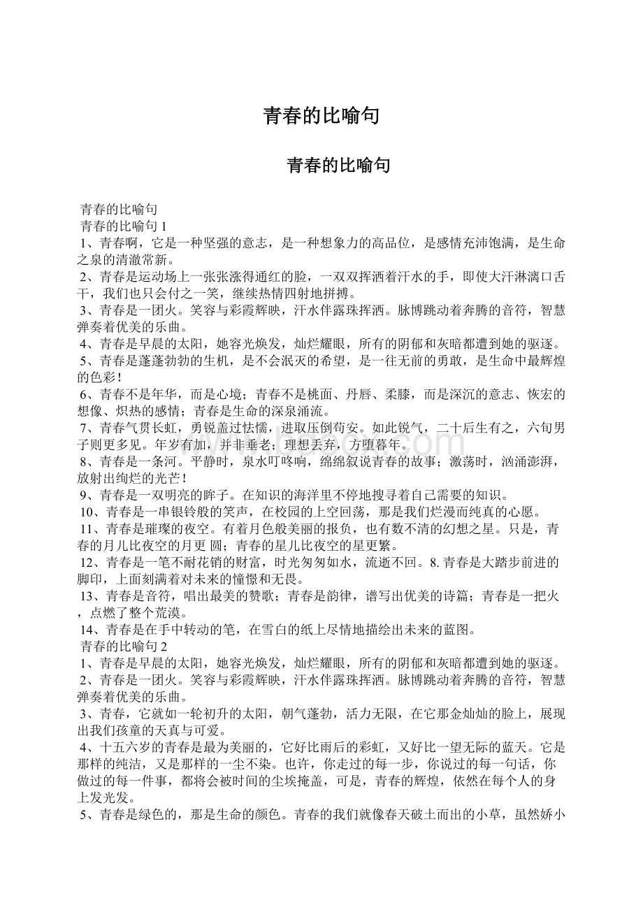 青春的比喻句文档格式.docx