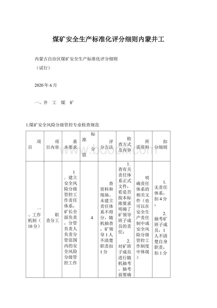 煤矿安全生产标准化评分细则内蒙井工文档格式.docx