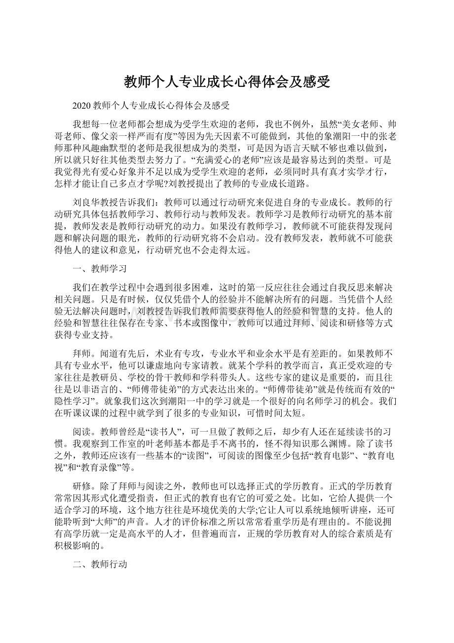 教师个人专业成长心得体会及感受.docx