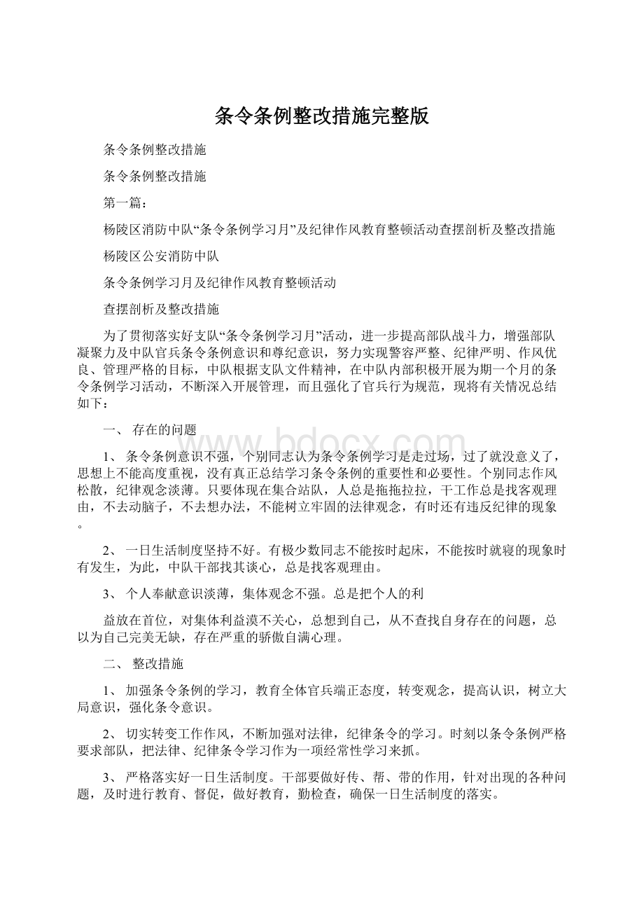 条令条例整改措施完整版Word下载.docx