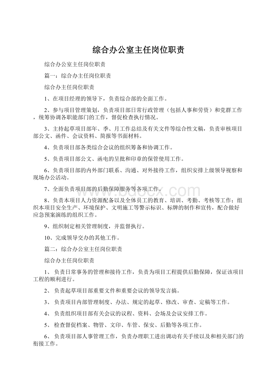 综合办公室主任岗位职责文档格式.docx