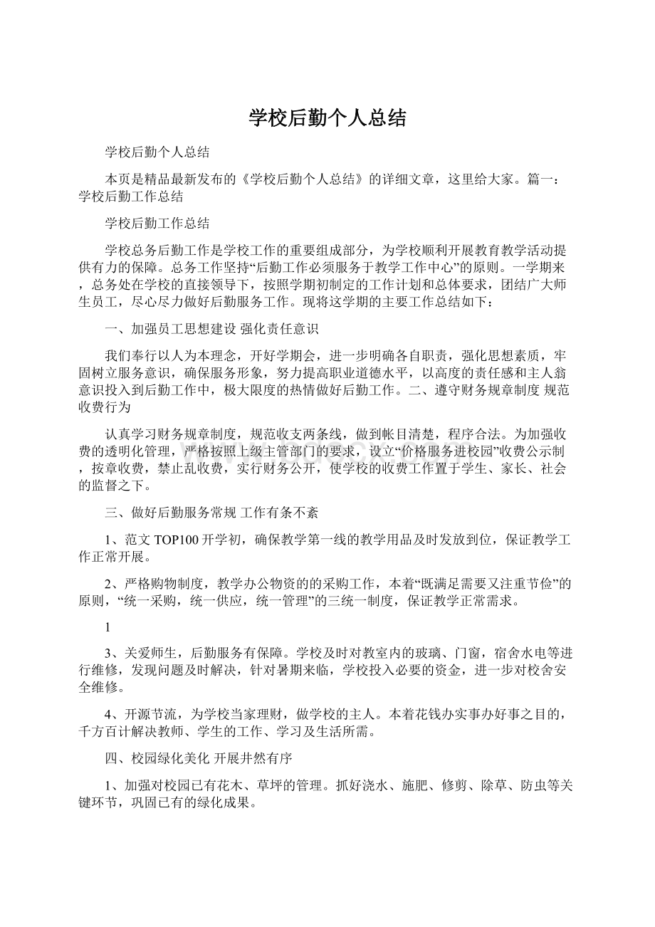 学校后勤个人总结文档格式.docx