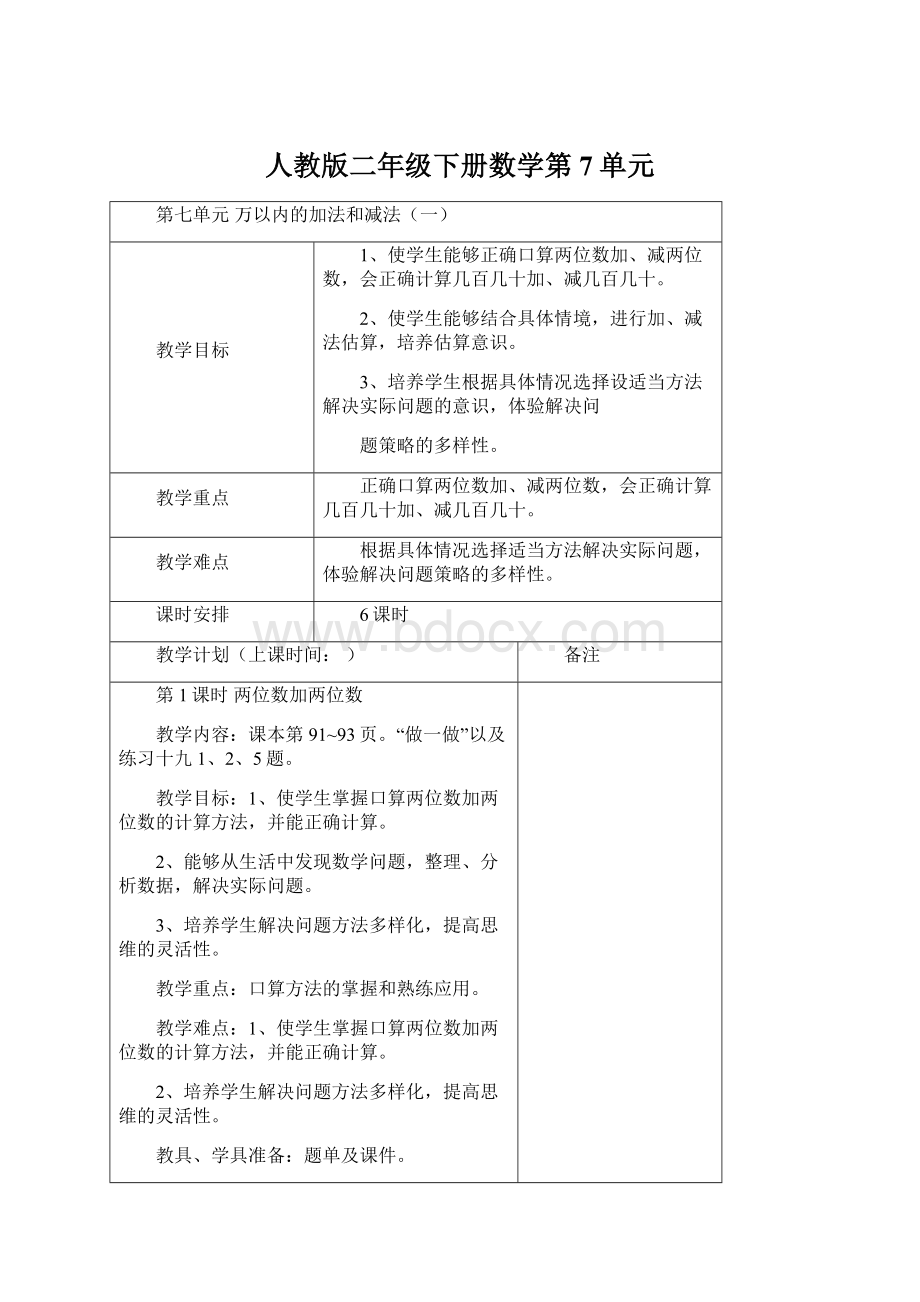 人教版二年级下册数学第7单元.docx_第1页