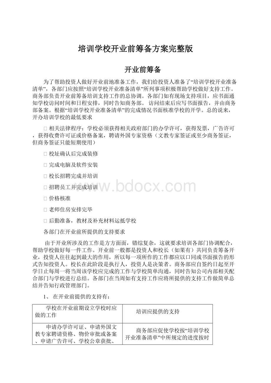 培训学校开业前筹备方案完整版Word文件下载.docx_第1页