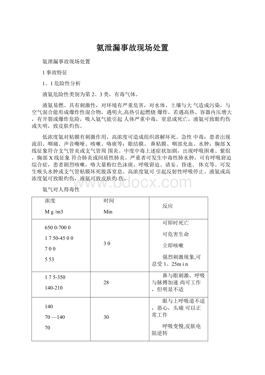 氨泄漏事故现场处置文档格式.docx