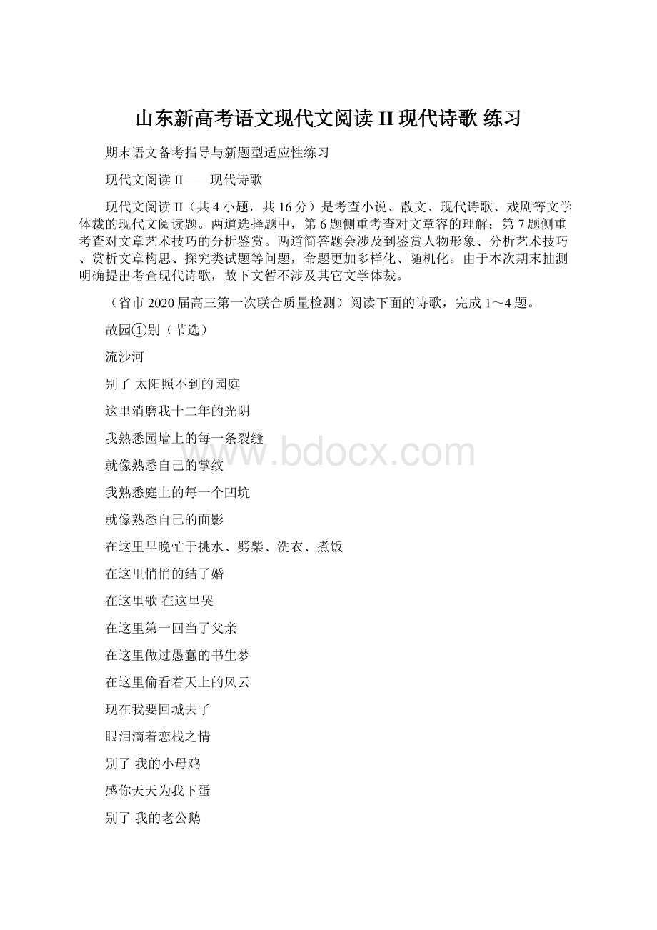 山东新高考语文现代文阅读II现代诗歌 练习Word文档格式.docx