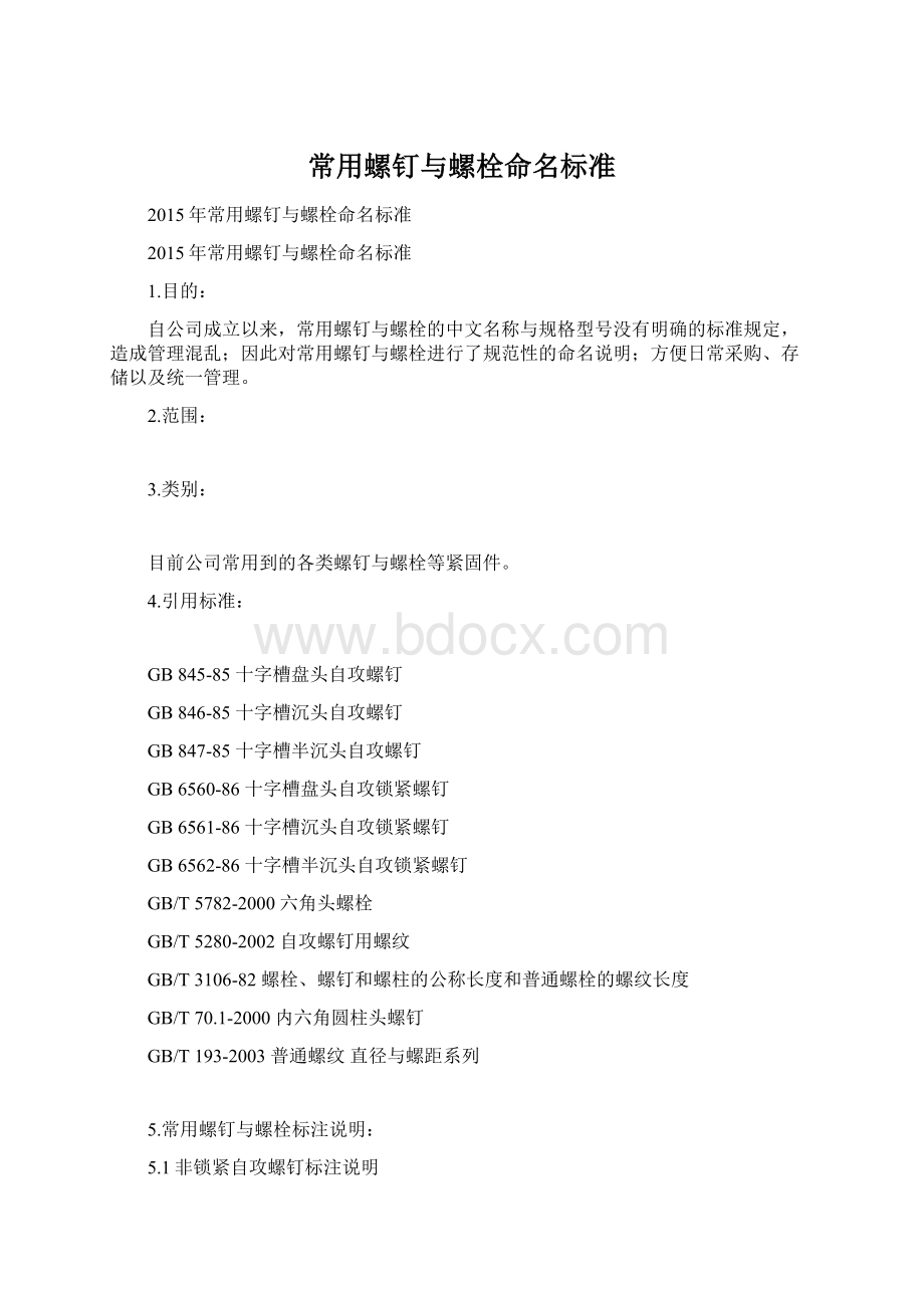 常用螺钉与螺栓命名标准文档格式.docx