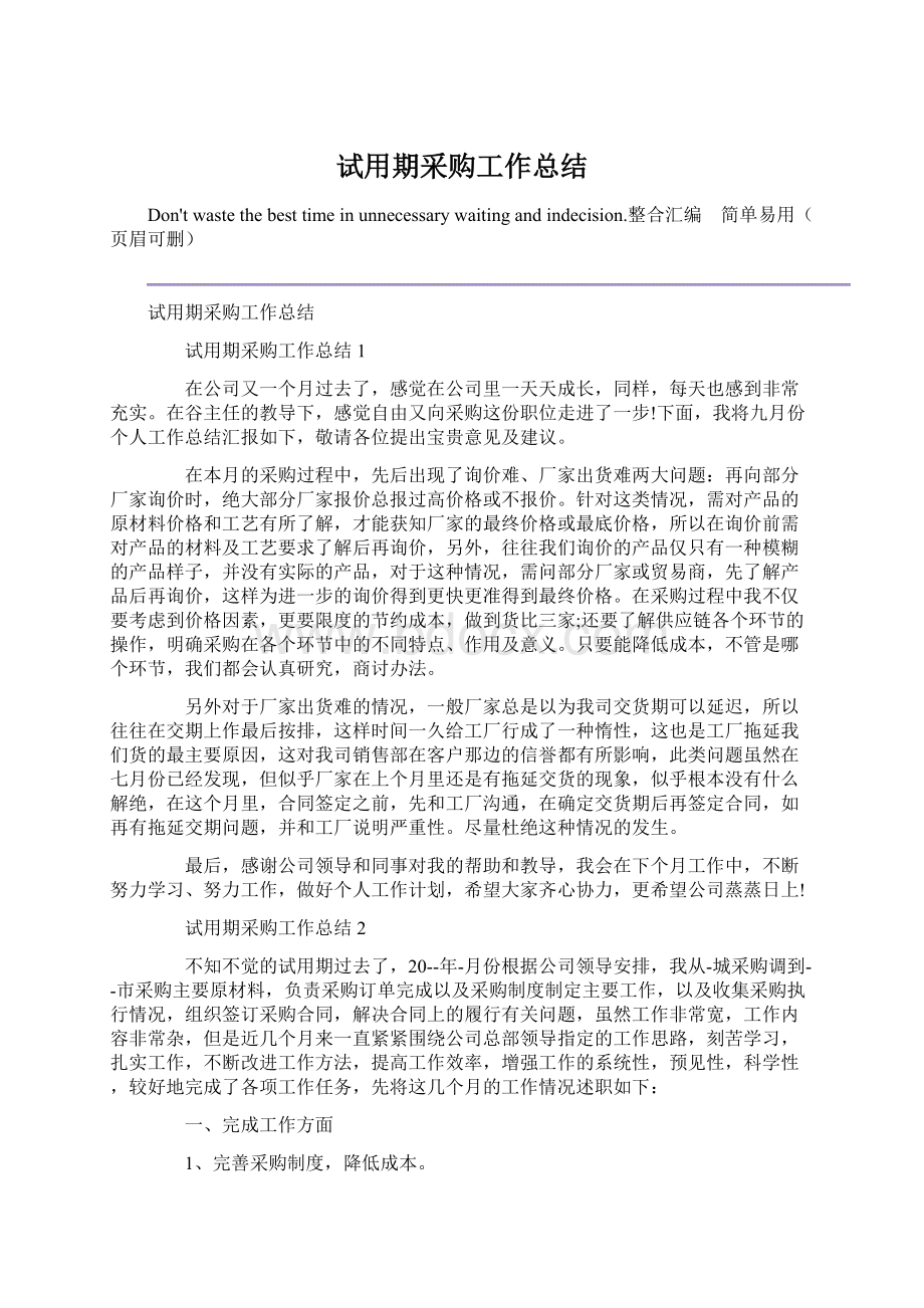 试用期采购工作总结文档格式.docx