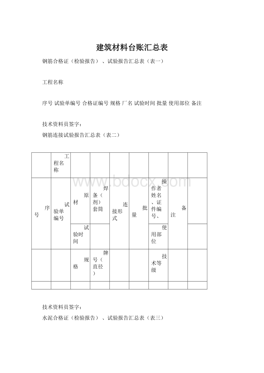 建筑材料台账汇总表Word下载.docx_第1页