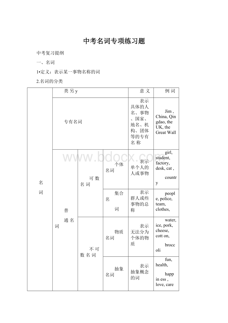 中考名词专项练习题.docx