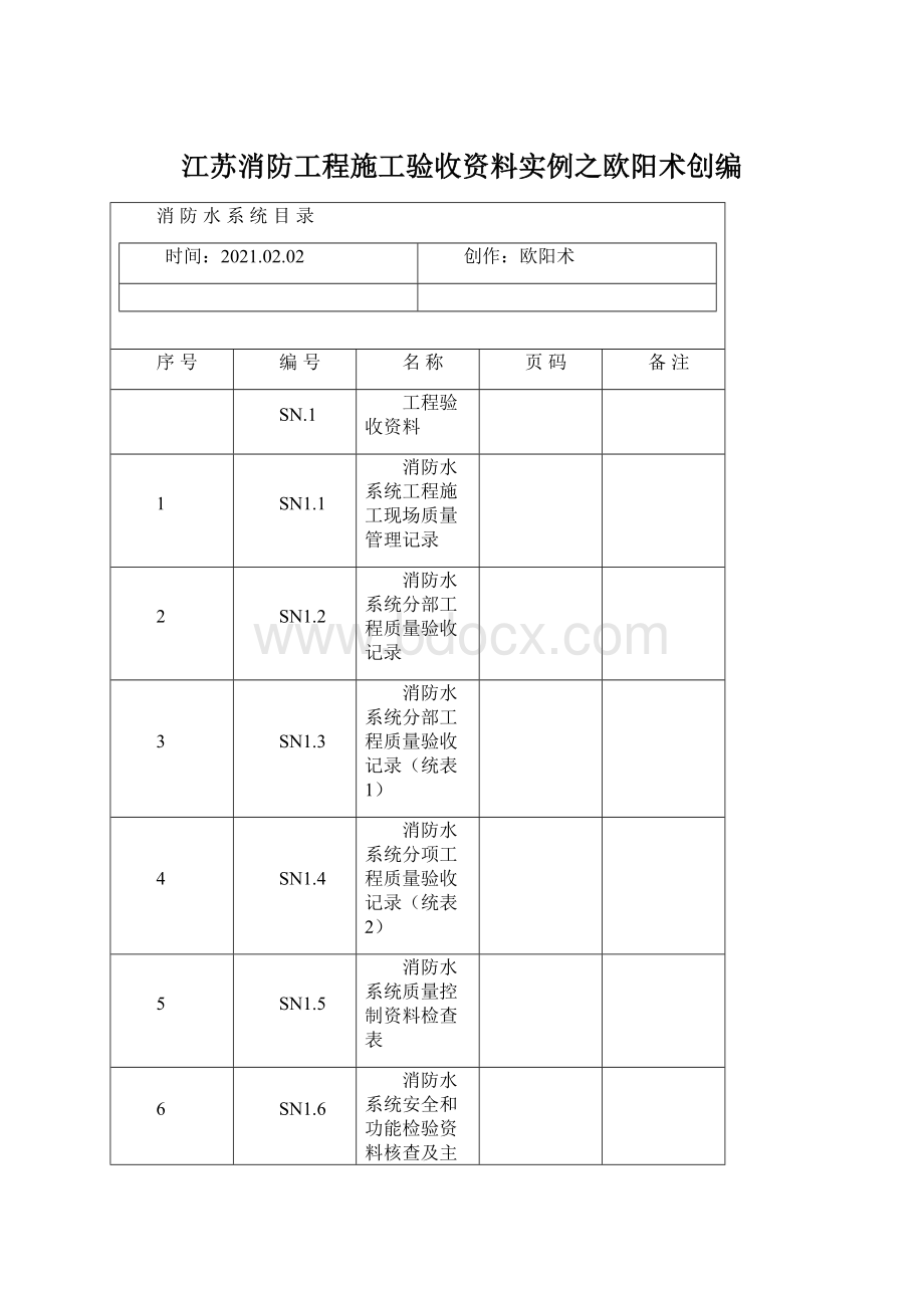 江苏消防工程施工验收资料实例之欧阳术创编.docx_第1页