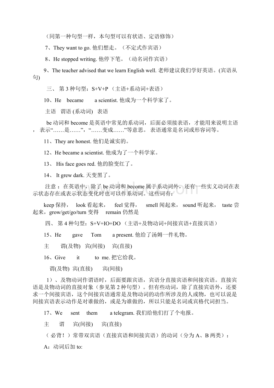 五种基本句型含练习及答案Word格式文档下载.docx_第3页