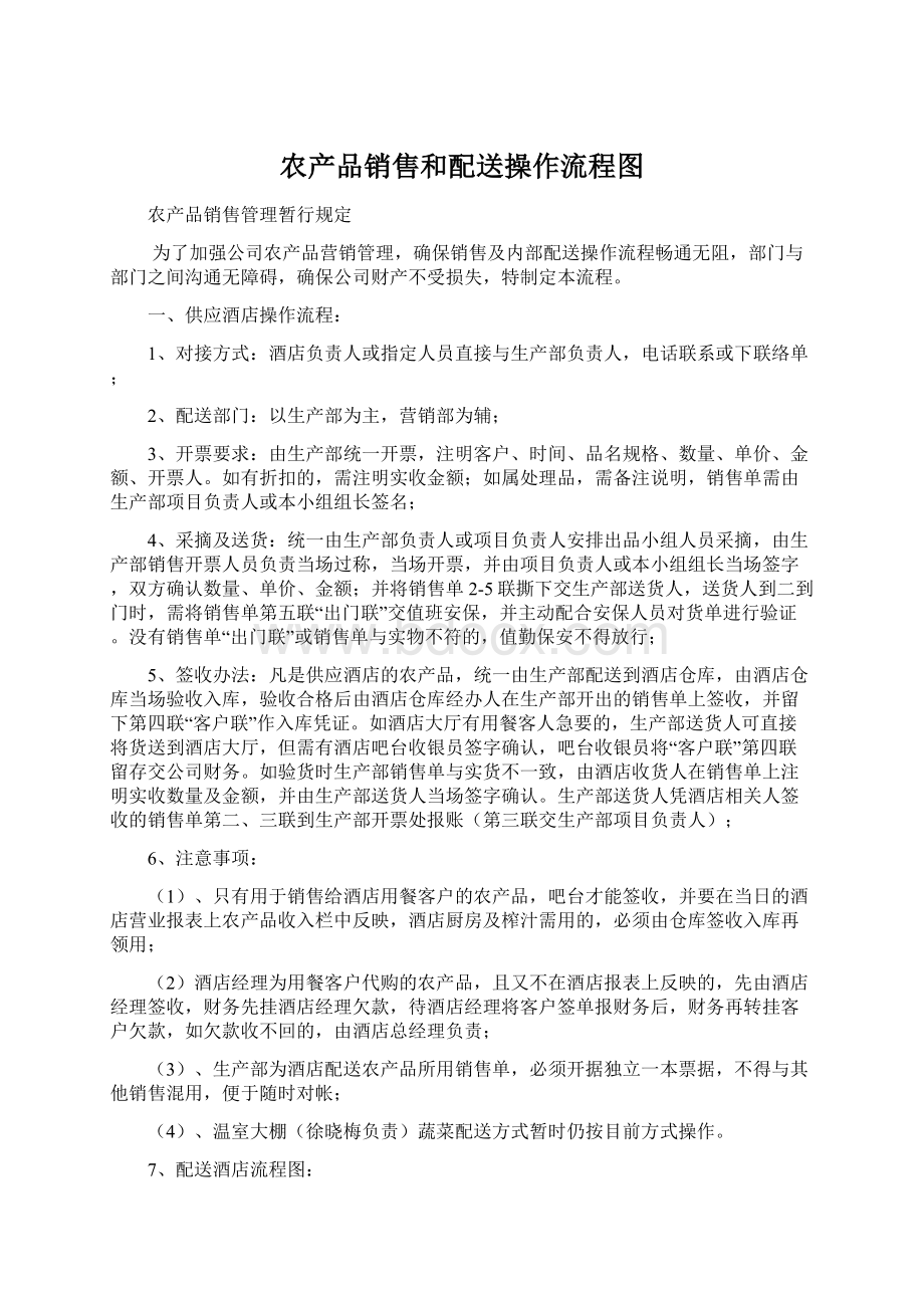 农产品销售和配送操作流程图文档格式.docx