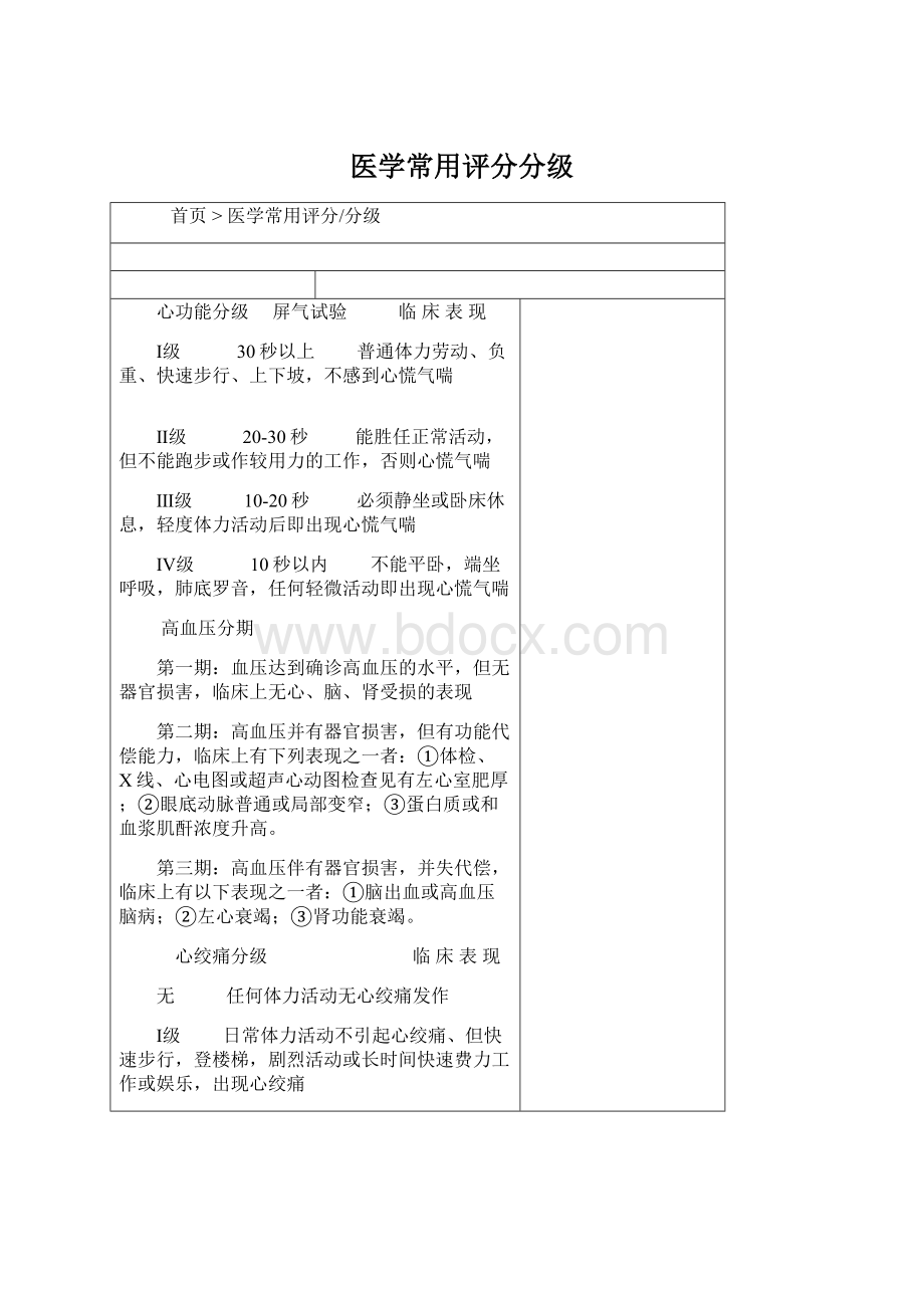 医学常用评分分级Word格式.docx