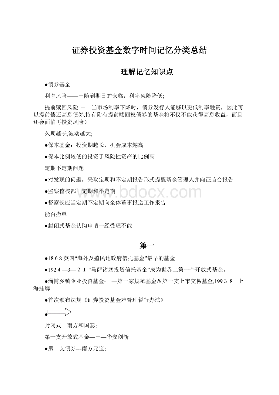 证券投资基金数字时间记忆分类总结.docx_第1页