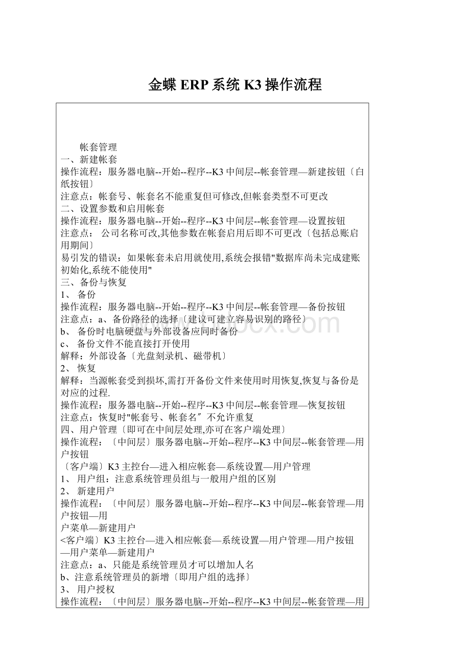 金蝶ERP系统K3操作流程Word文档下载推荐.docx_第1页