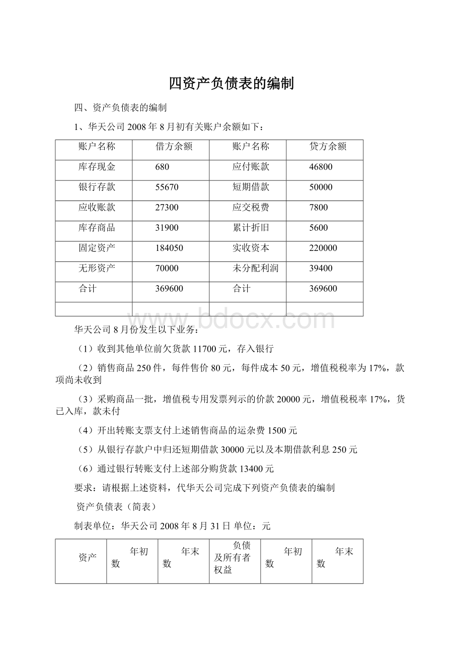 四资产负债表的编制.docx