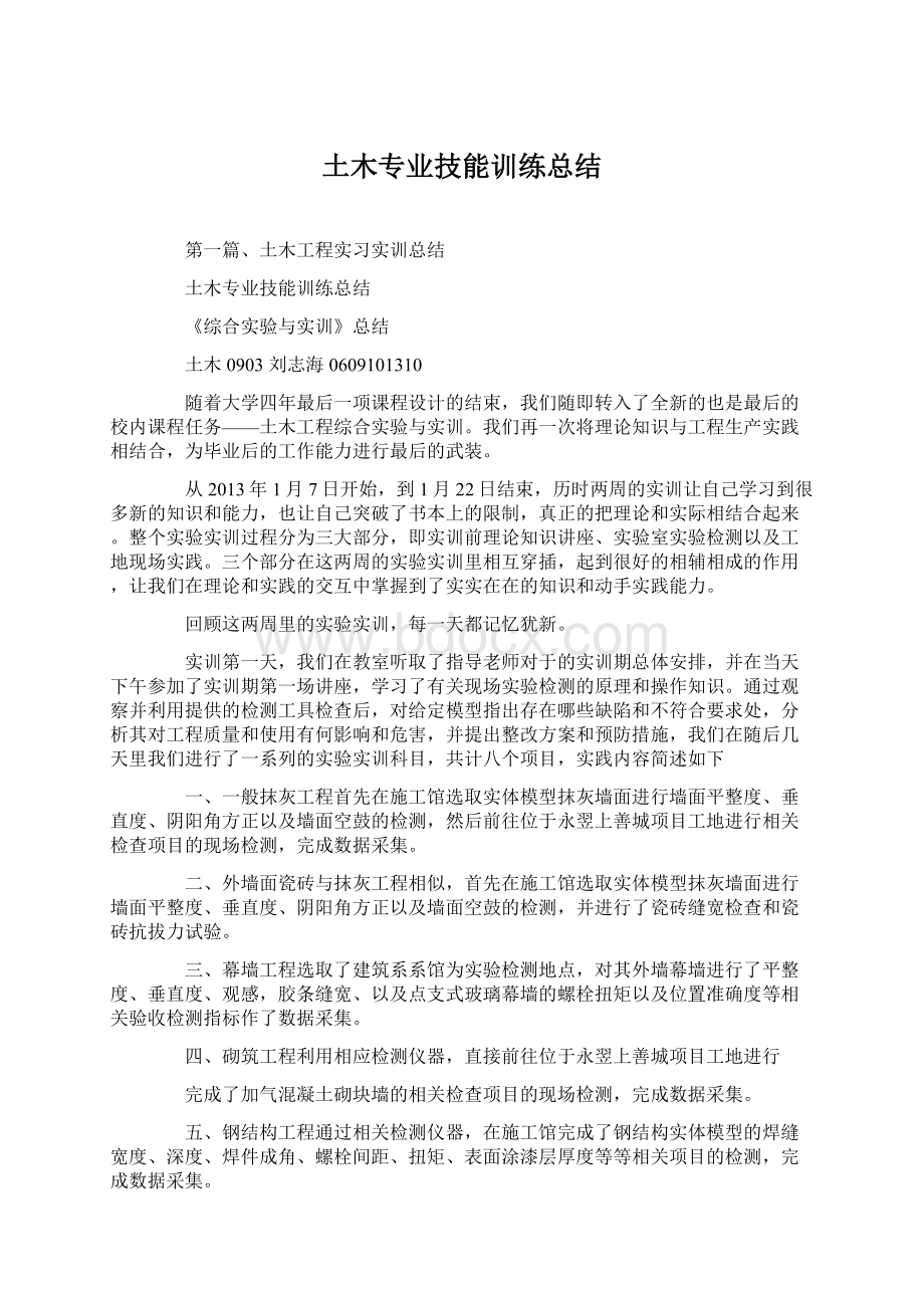 土木专业技能训练总结.docx_第1页