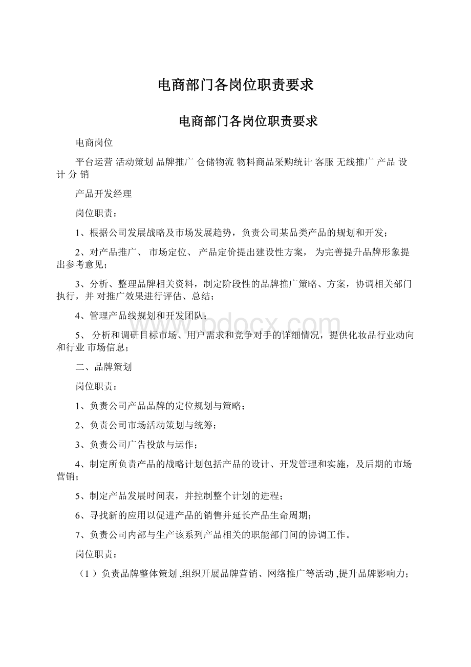 电商部门各岗位职责要求Word文件下载.docx_第1页