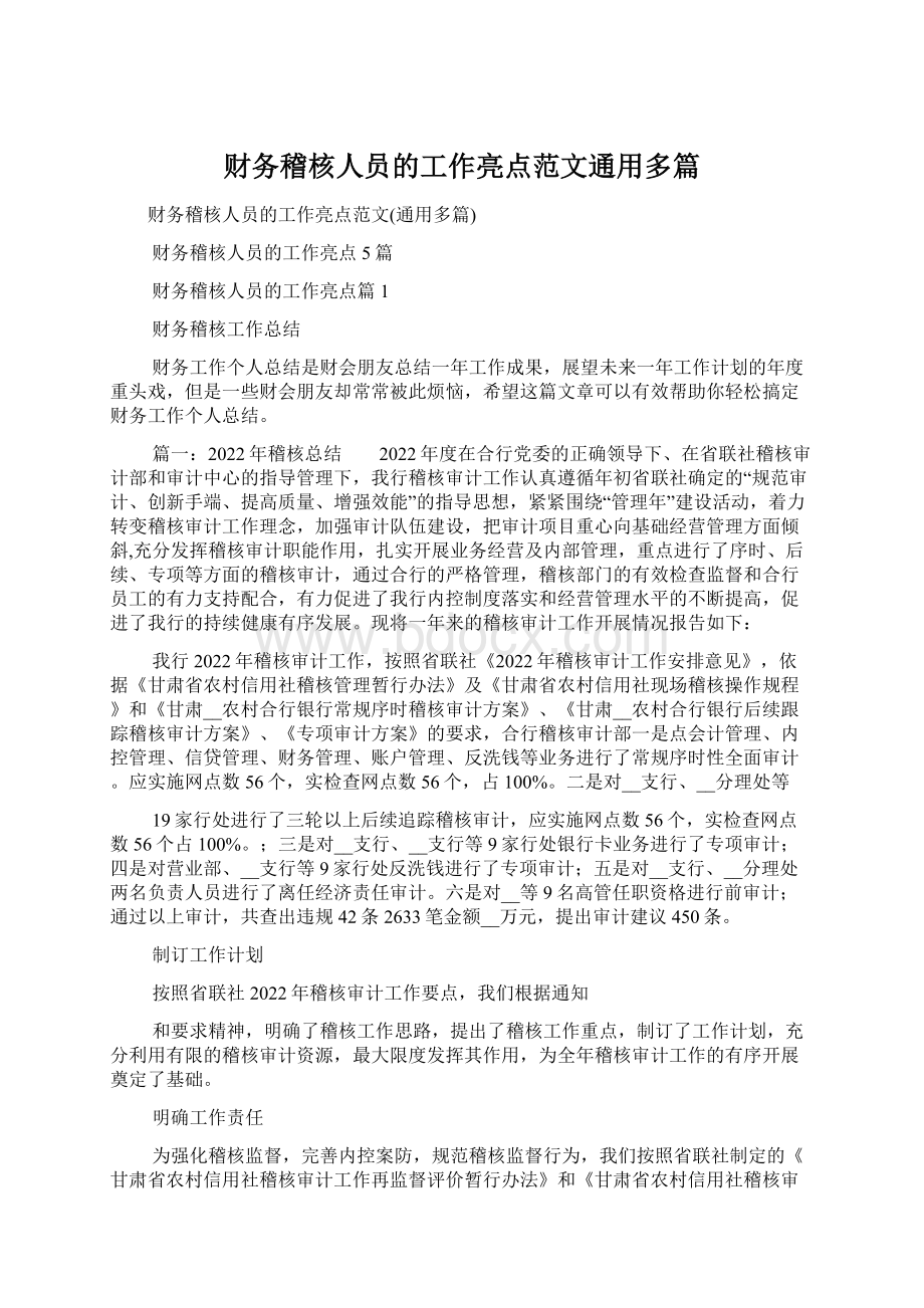 财务稽核人员的工作亮点范文通用多篇.docx