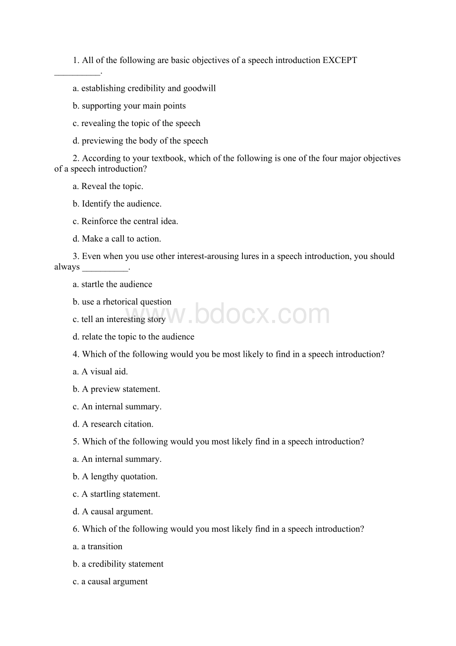 A10TestBankPartIIChapter8BeginingandEndingtheSpeechNewWord下载.docx_第2页