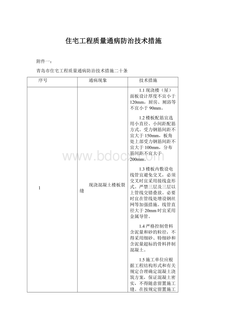 住宅工程质量通病防治技术措施Word文件下载.docx