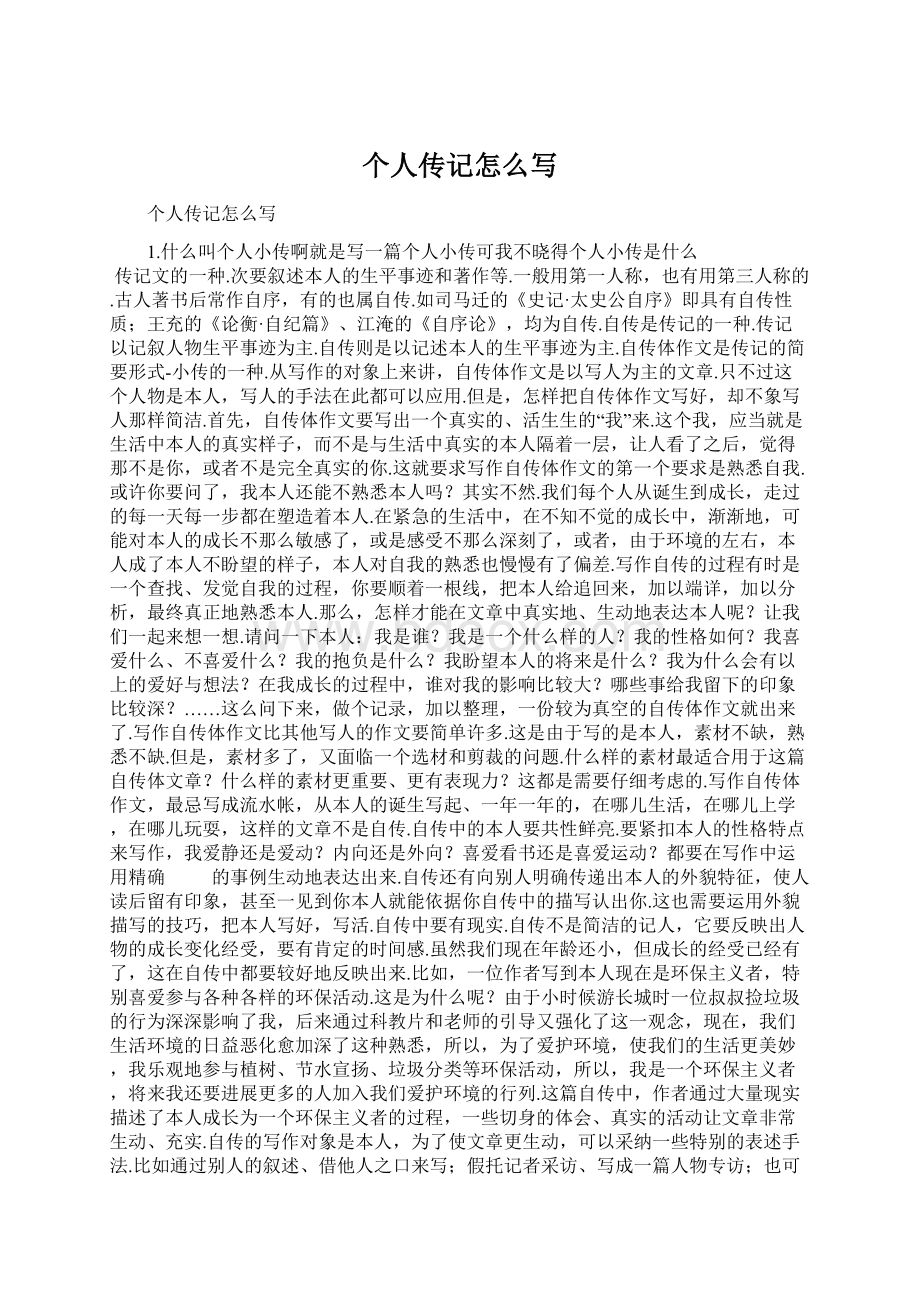 个人传记怎么写Word文档格式.docx