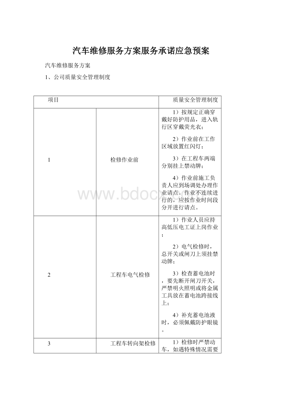 汽车维修服务方案服务承诺应急预案.docx