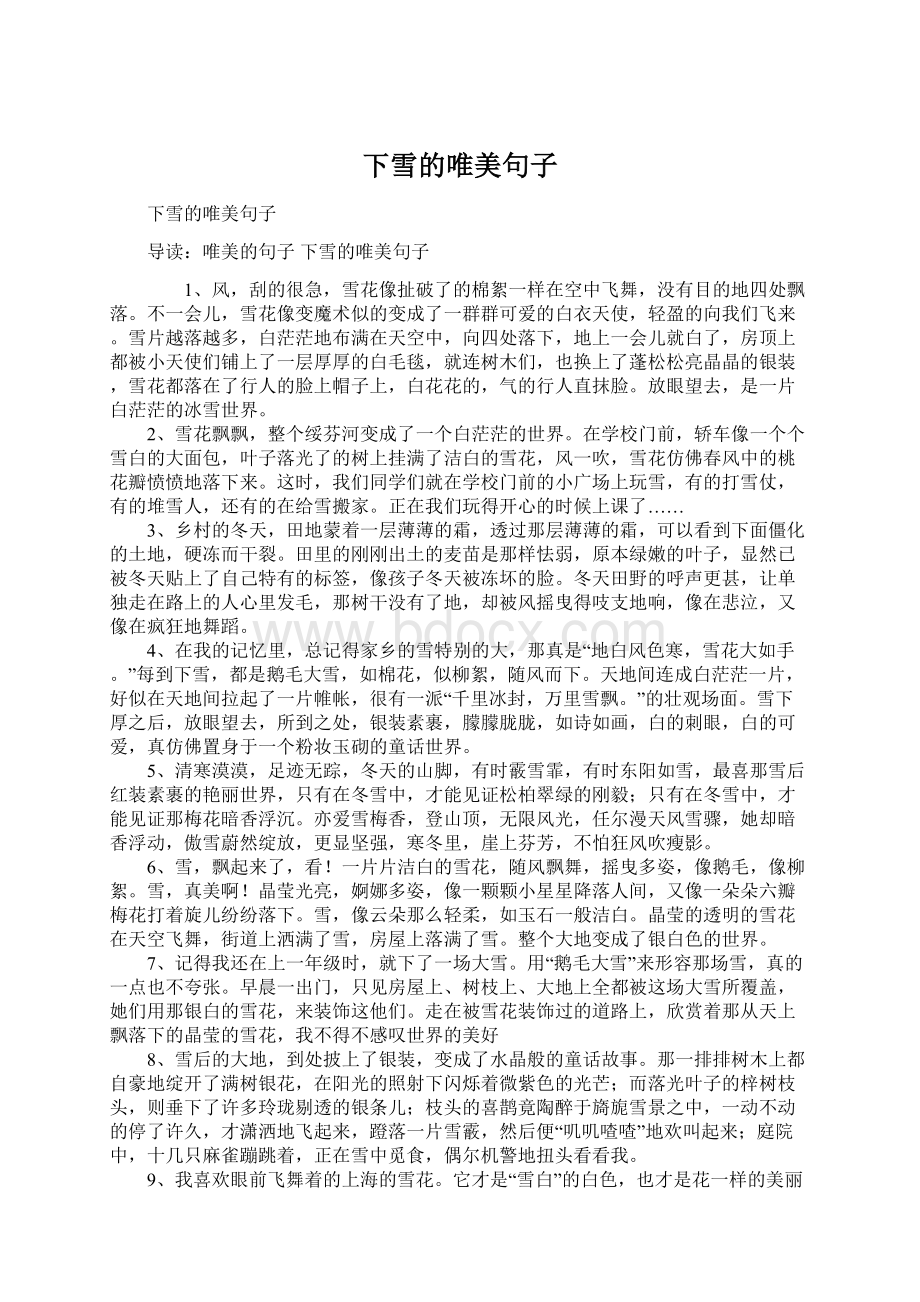 下雪的唯美句子文档格式.docx