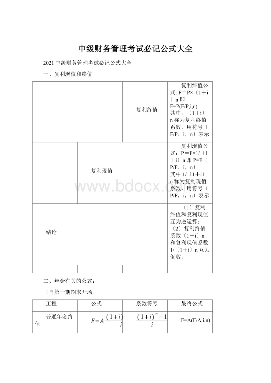 中级财务管理考试必记公式大全Word文档格式.docx