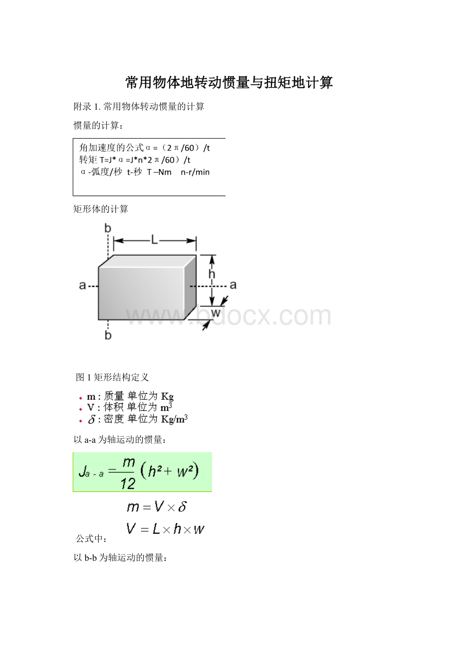 常用物体地转动惯量与扭矩地计算.docx_第1页