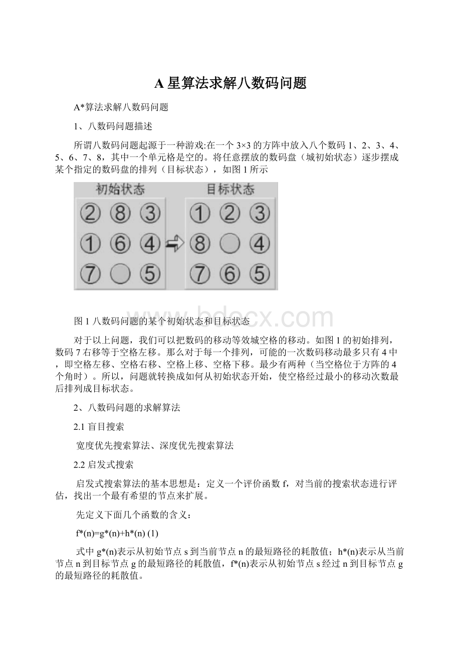 A星算法求解八数码问题Word格式.docx_第1页