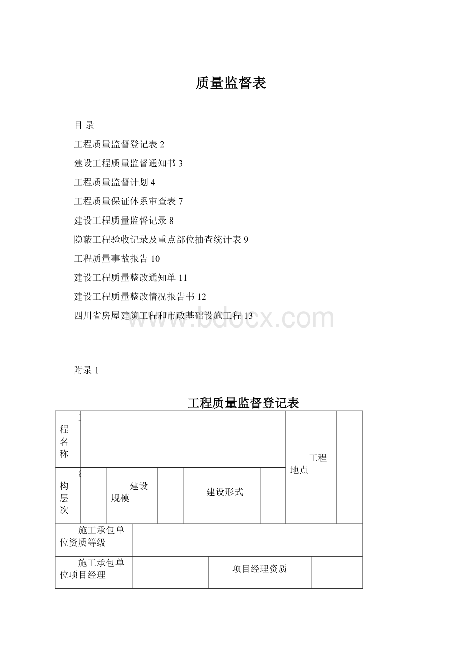 质量监督表Word文档下载推荐.docx