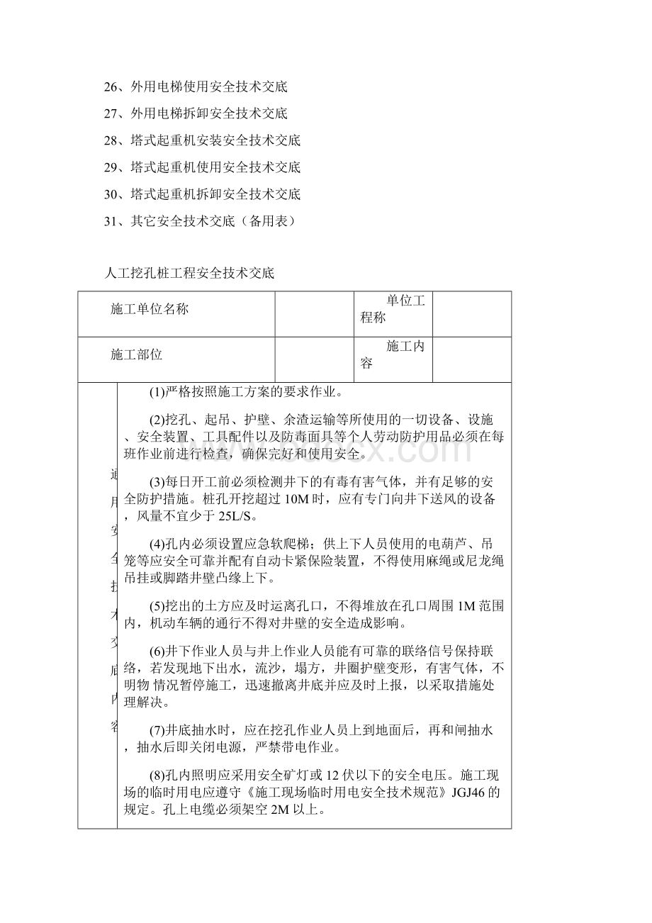 施工现场安全技术交底大全表格.docx_第2页