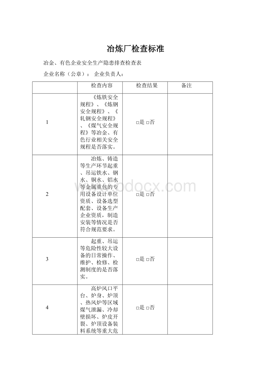 冶炼厂检查标准.docx