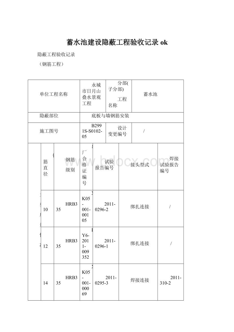 蓄水池建设隐蔽工程验收记录okWord格式.docx