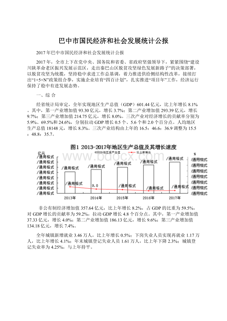 巴中市国民经济和社会发展统计公报Word文档格式.docx