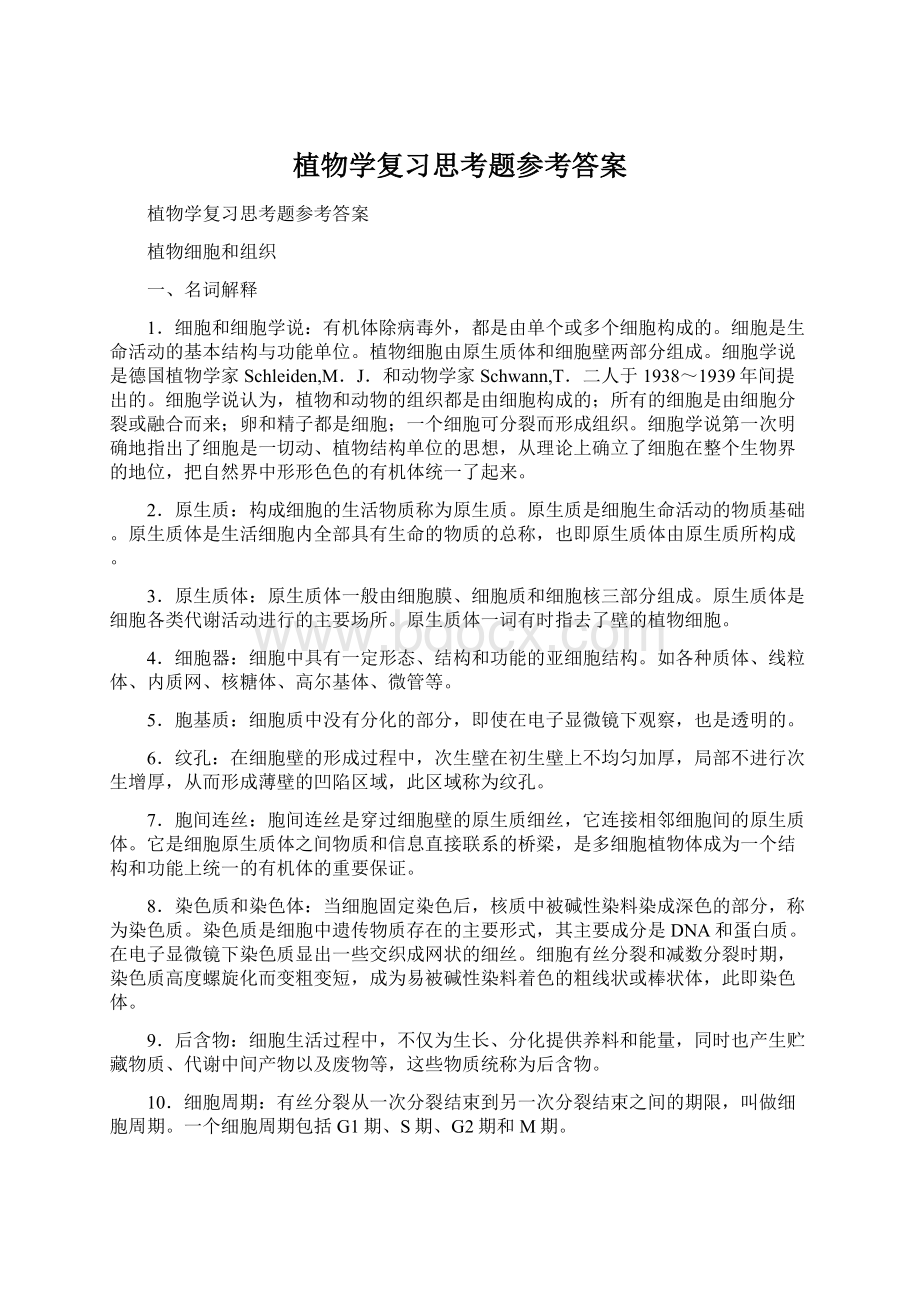 植物学复习思考题参考答案Word格式.docx