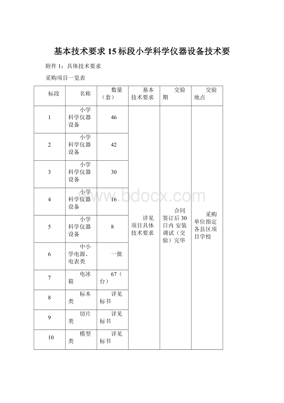 基本技术要求15标段小学科学仪器设备技术要文档格式.docx