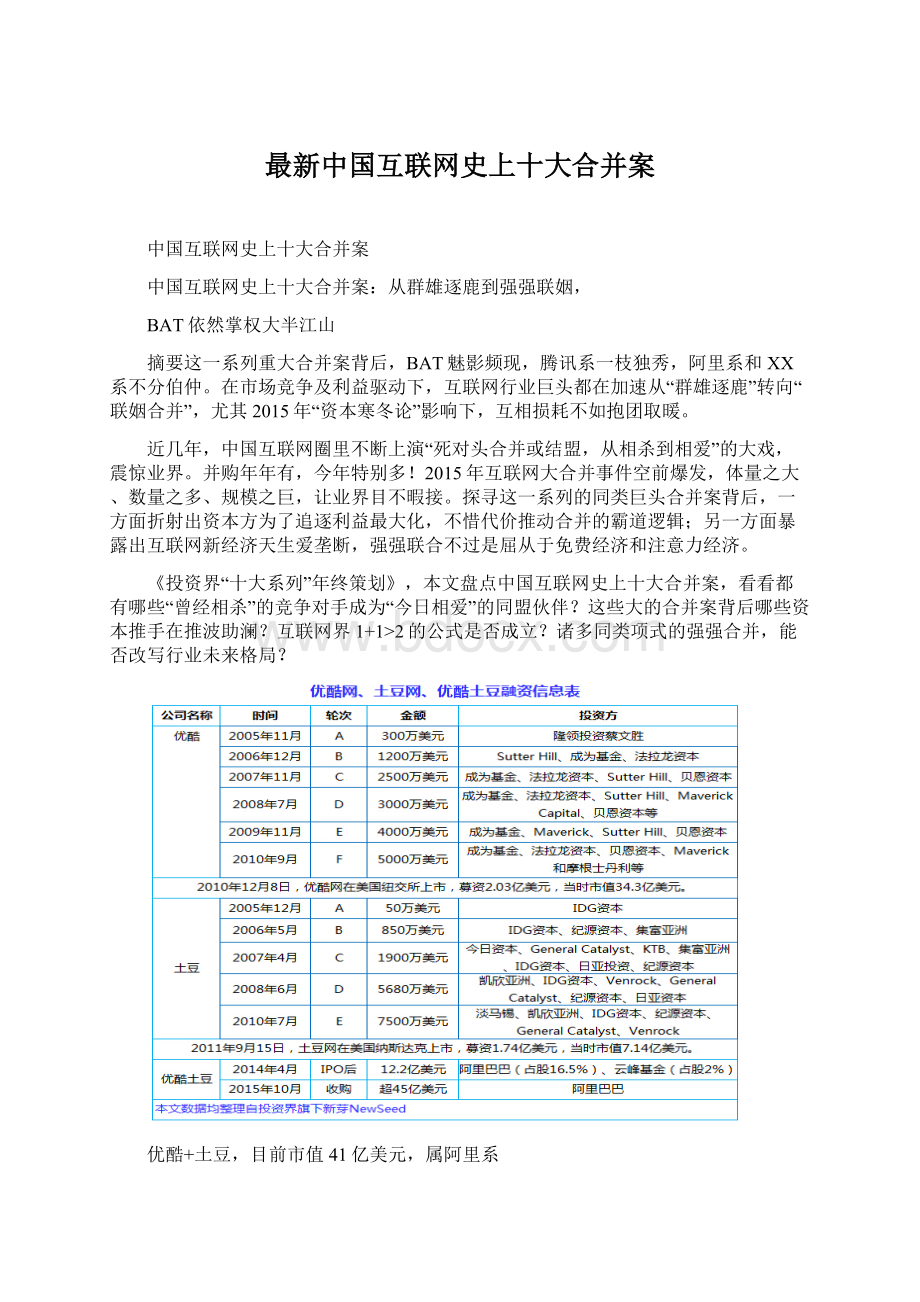 最新中国互联网史上十大合并案.docx