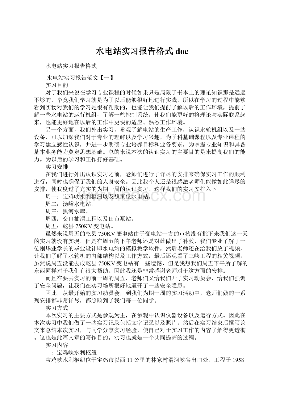 水电站实习报告格式doc.docx_第1页