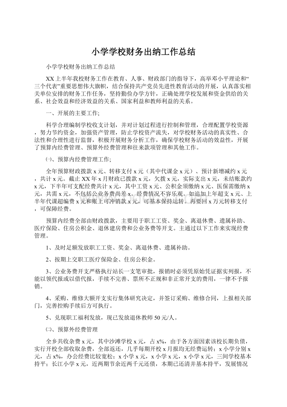 小学学校财务出纳工作总结文档格式.docx_第1页