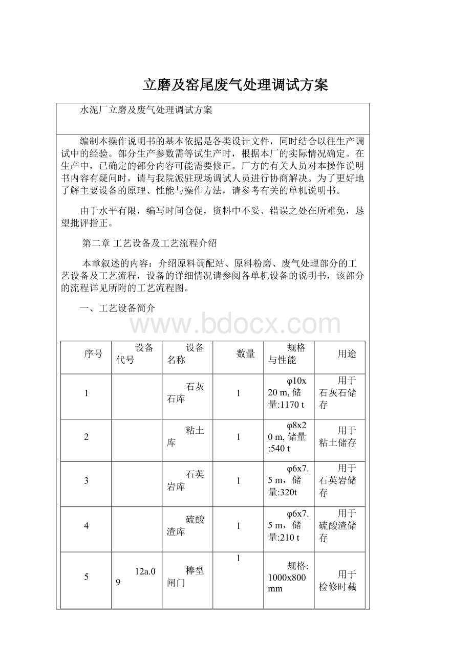 立磨及窑尾废气处理调试方案.docx_第1页