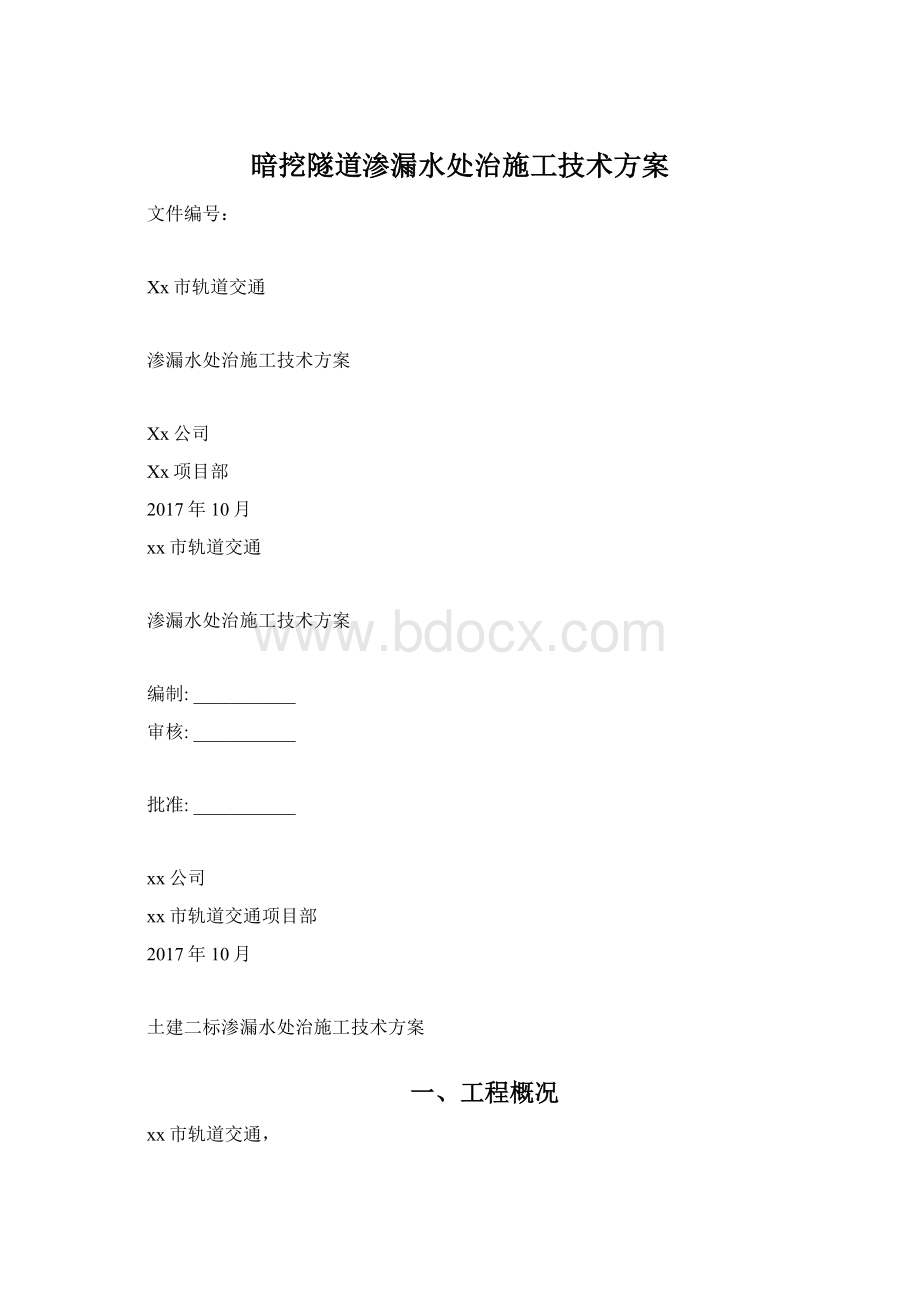 暗挖隧道渗漏水处治施工技术方案.docx_第1页