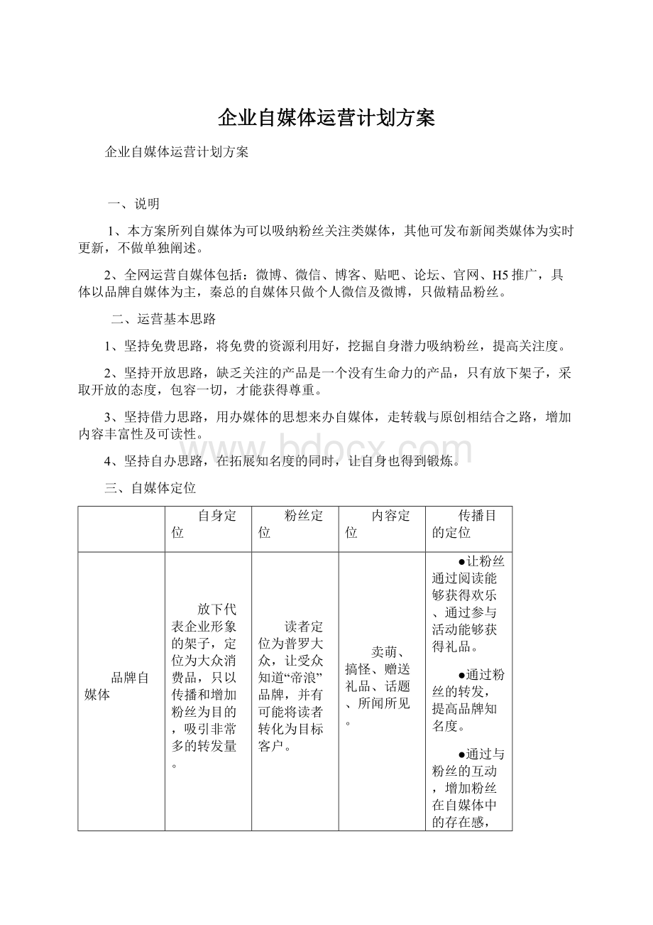 企业自媒体运营计划方案文档格式.docx_第1页