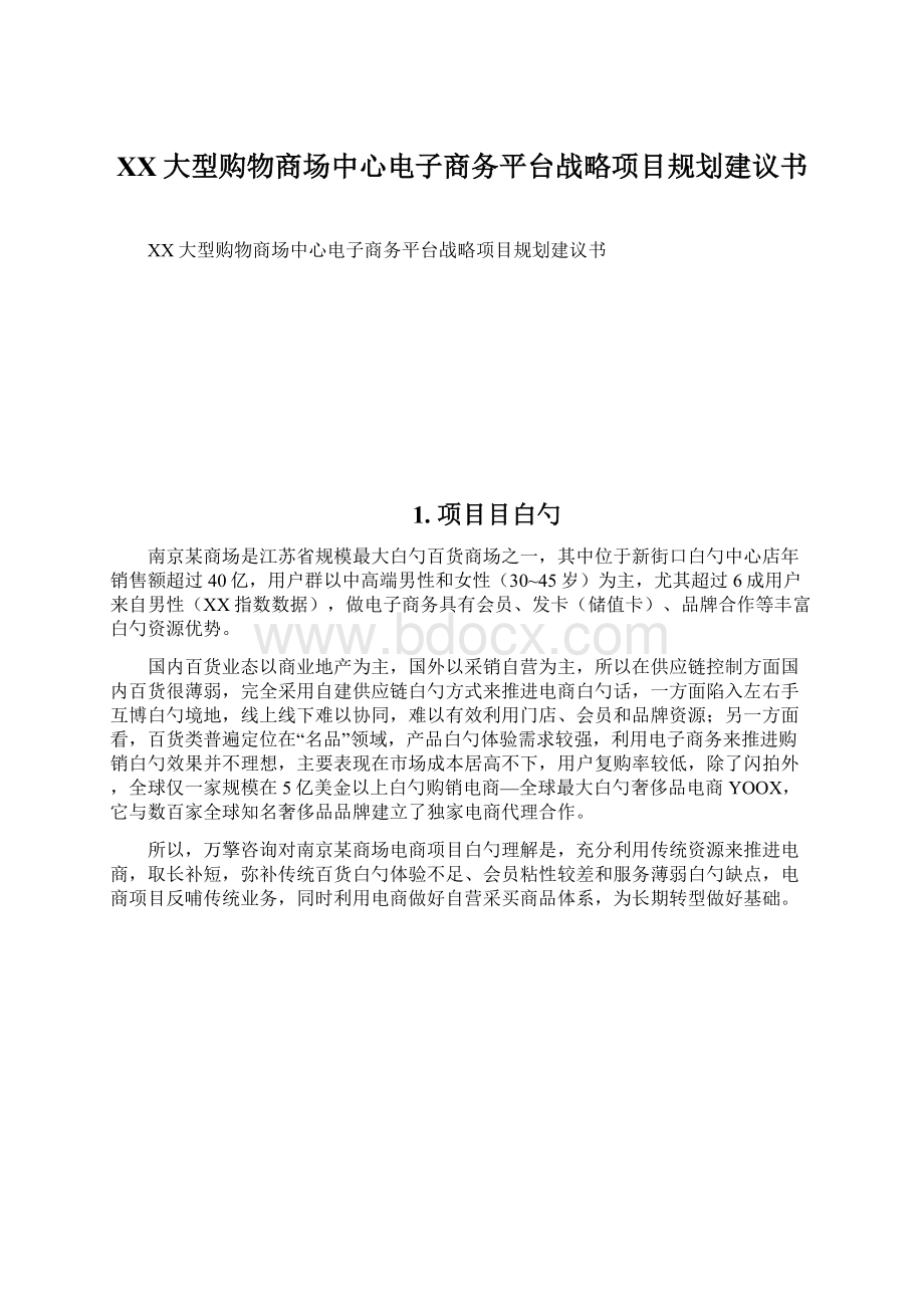 XX大型购物商场中心电子商务平台战略项目规划建议书.docx_第1页