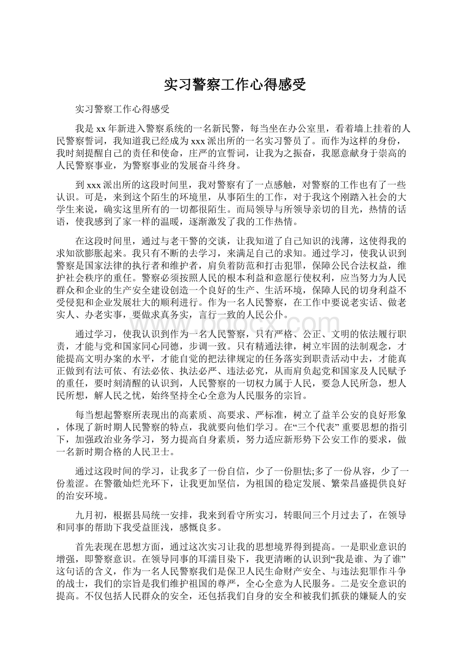 实习警察工作心得感受Word文档下载推荐.docx_第1页