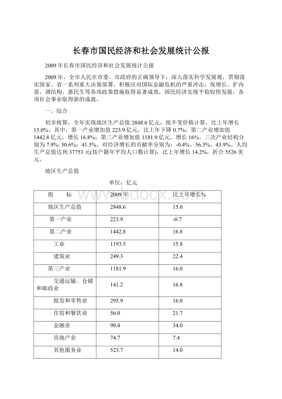 长春市国民经济和社会发展统计公报文档格式.docx_第1页