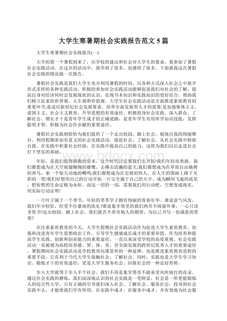 大学生寒暑期社会实践报告范文5篇.docx_第1页