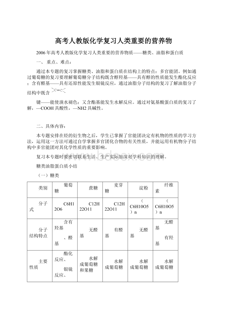 高考人教版化学复习人类重要的营养物Word文件下载.docx